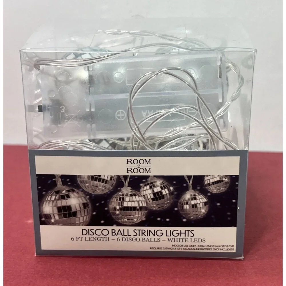 Room 2 Room - Disco Ball String Lights - White Leds - 6 Disco Ball